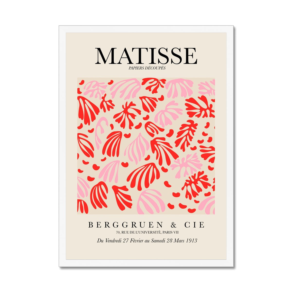 © les muses / Matisse wall art prints featuring flora cut outs or "Papiers Découpés" in a danish pastel style. Matisse exhibition posters with paper cut-outs. Berggruen & Cie museum prints for your gallery wall.