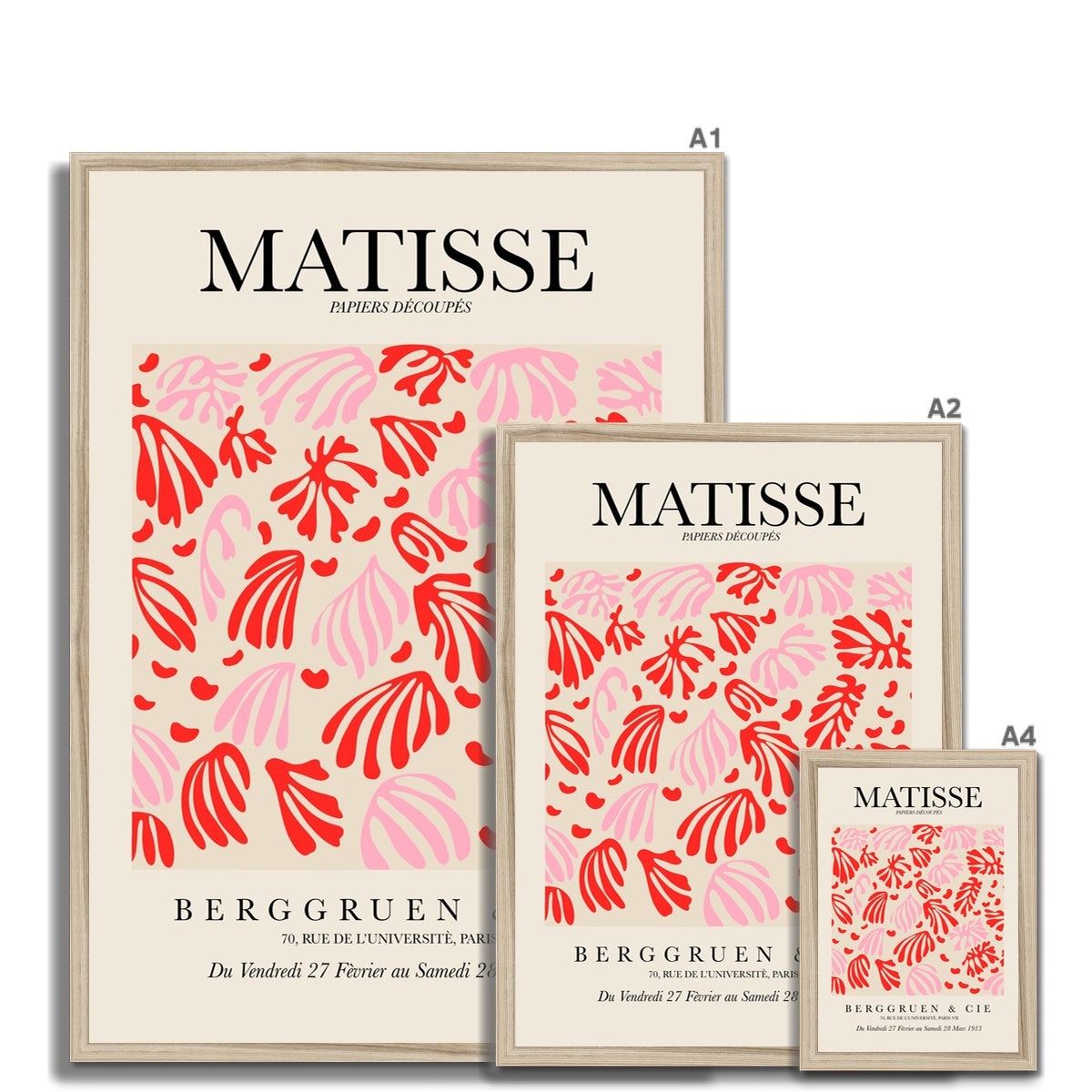 © les muses / Matisse wall art prints featuring flora cut outs or "Papiers Découpés" in a danish pastel style. Matisse exhibition posters with paper cut-outs. Berggruen & Cie museum prints for your gallery wall.