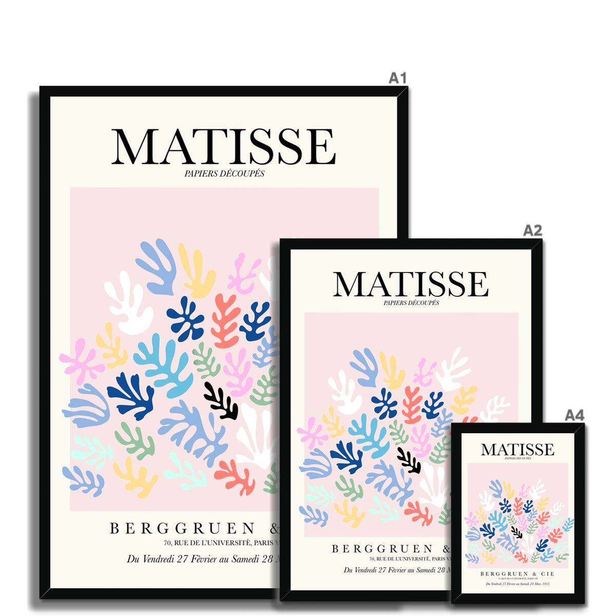 © les muses / Matisse wall art prints featuring flora cut outs or "Papiers Découpés" in a danish pastel style. Matisse exhibition posters with paper cut-outs. Berggruen & Cie museum prints for your gallery wall.