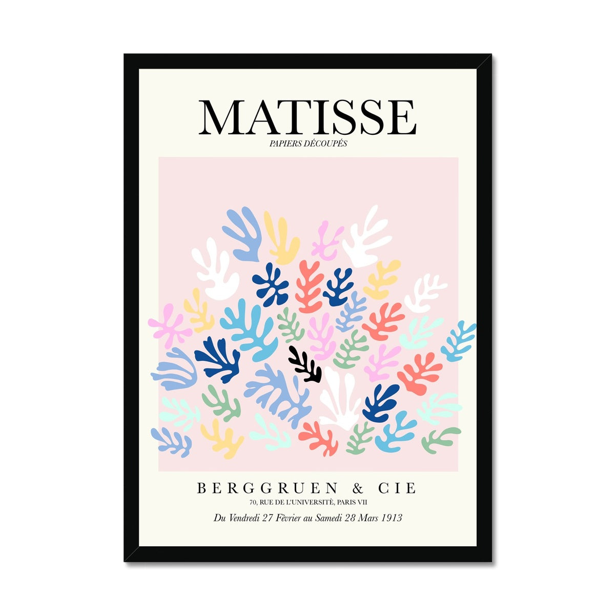 © les muses / Matisse wall art prints featuring flora cut outs or "Papiers Découpés" in a danish pastel style. Matisse exhibition posters with paper cut-outs. Berggruen & Cie museum prints for your gallery wall.