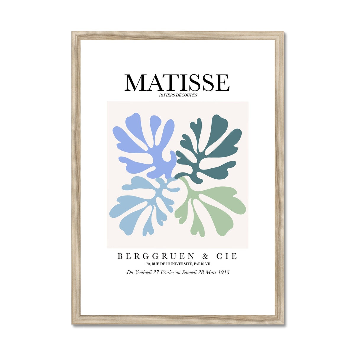 © les muses / Matisse wall art prints featuring flora cut outs or "Papiers Découpés" in a danish pastel style. Matisse exhibition posters with paper cut-outs. Berggruen & Cie museum prints for your gallery wall.