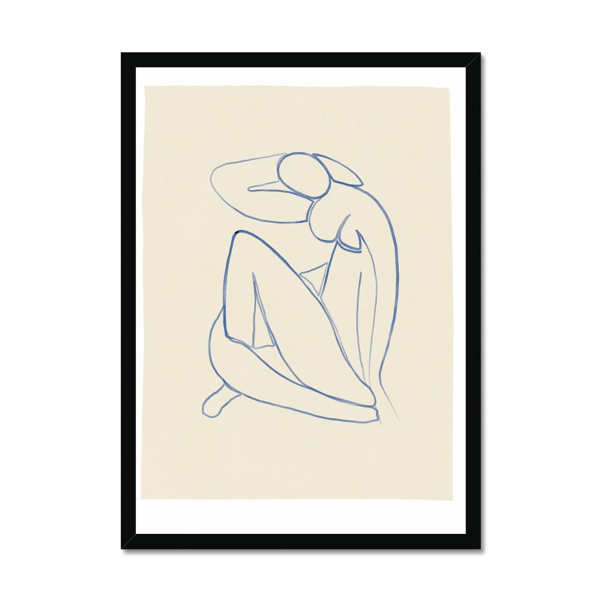 blue line art nude Framed Print