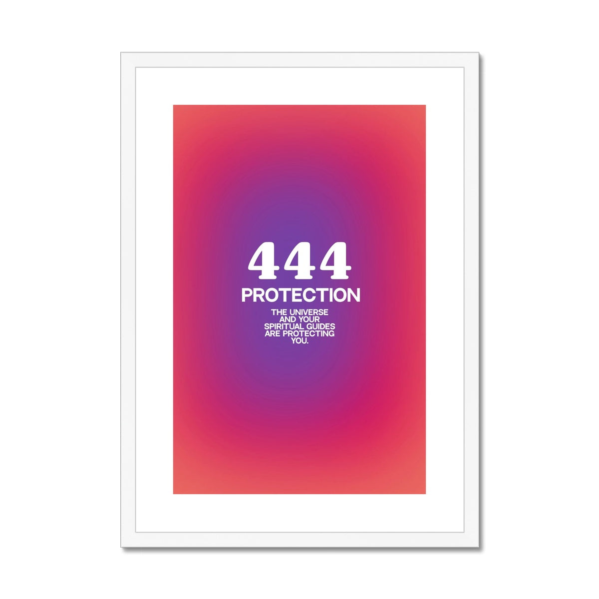 An angel number art print with a gradient aura. Add a touch of angel energy to your walls with a angel number auras. The perfect wall art posters to create a soft and dreamy aesthetic with your apartment or dorm decor. 444 Protection: The Universe And Your Spiritual Guides Are Protecting You.