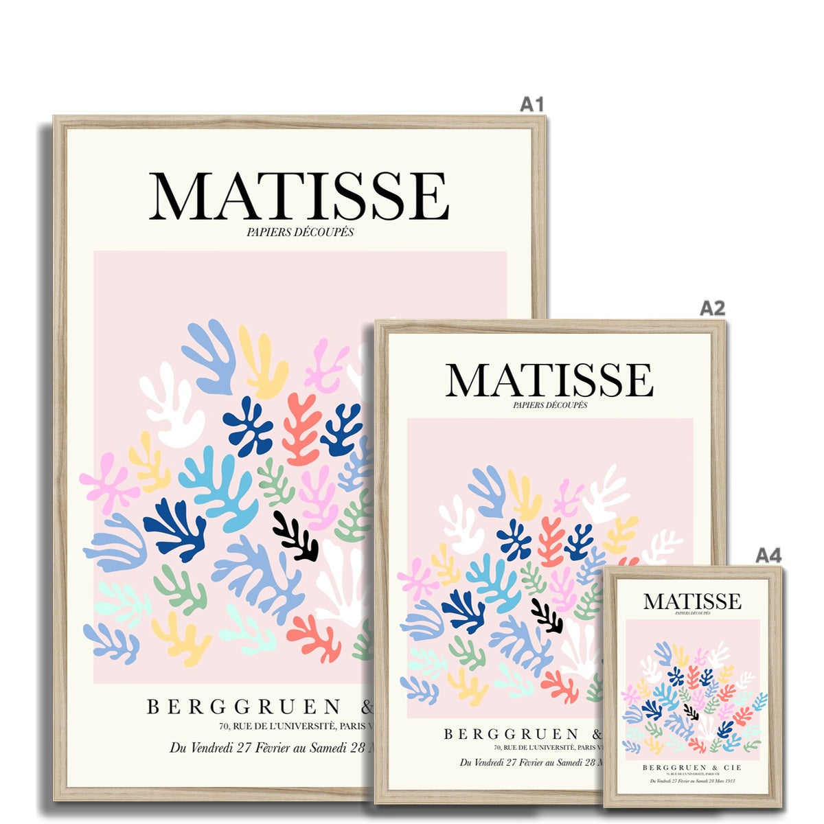 © les muses / Matisse wall art prints featuring flora cut outs or "Papiers Découpés" in a danish pastel style. Matisse exhibition posters with paper cut-outs. Berggruen & Cie museum prints for your gallery wall.