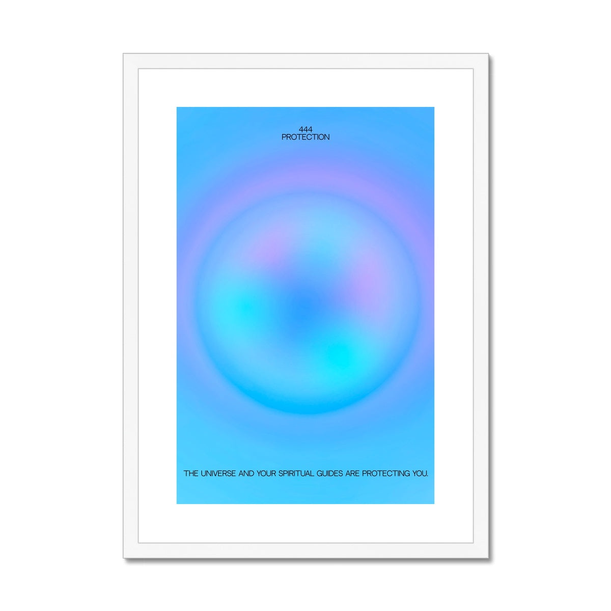 An angel number art print with a gradient aura. Add a touch of angel energy to your walls with a angel number auras. The perfect wall art posters to create a soft and dreamy aesthetic with your apartment or dorm decor. 444 Protection: The Universe And Your Spiritual Guides Are Protecting You.