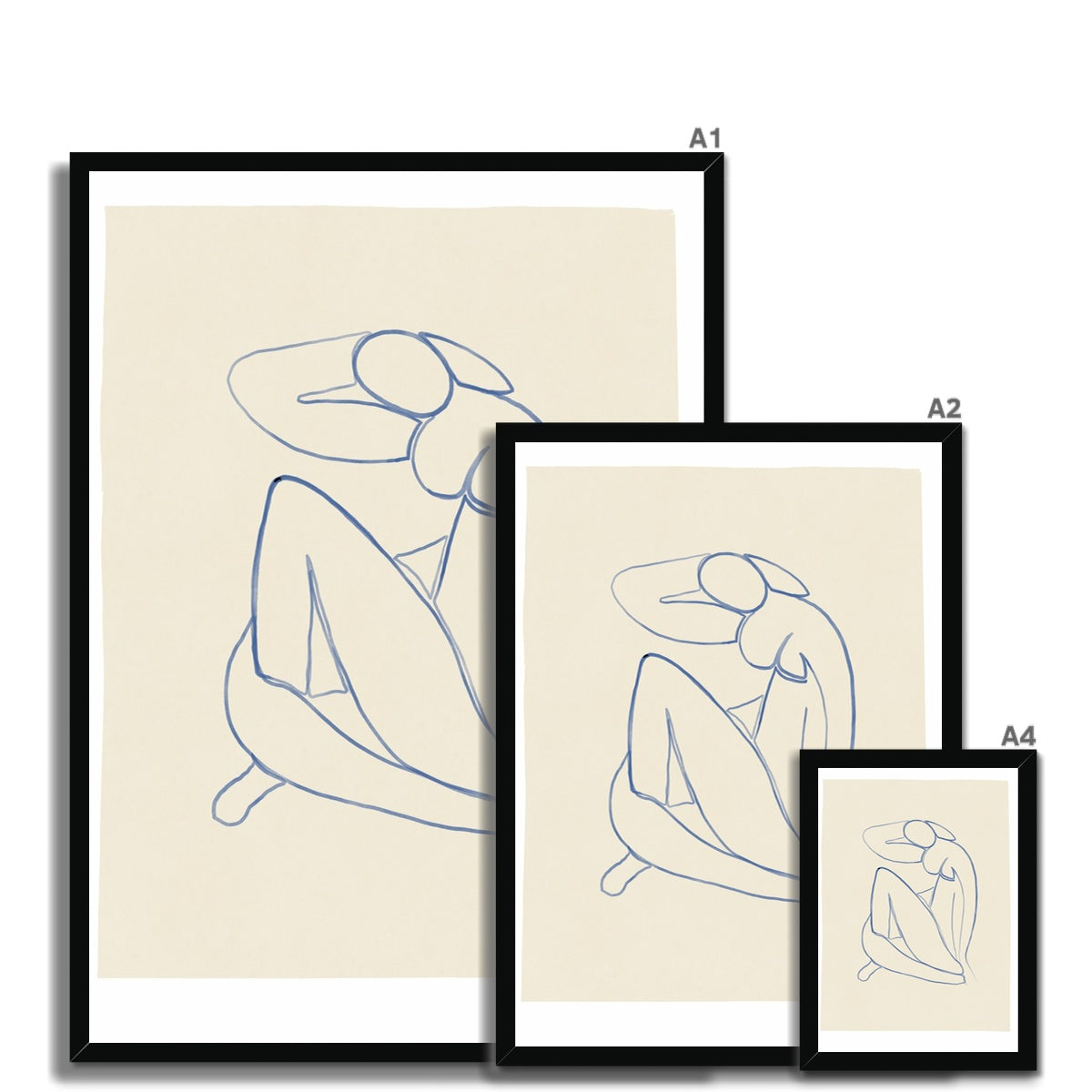 blue line art nude Framed Print