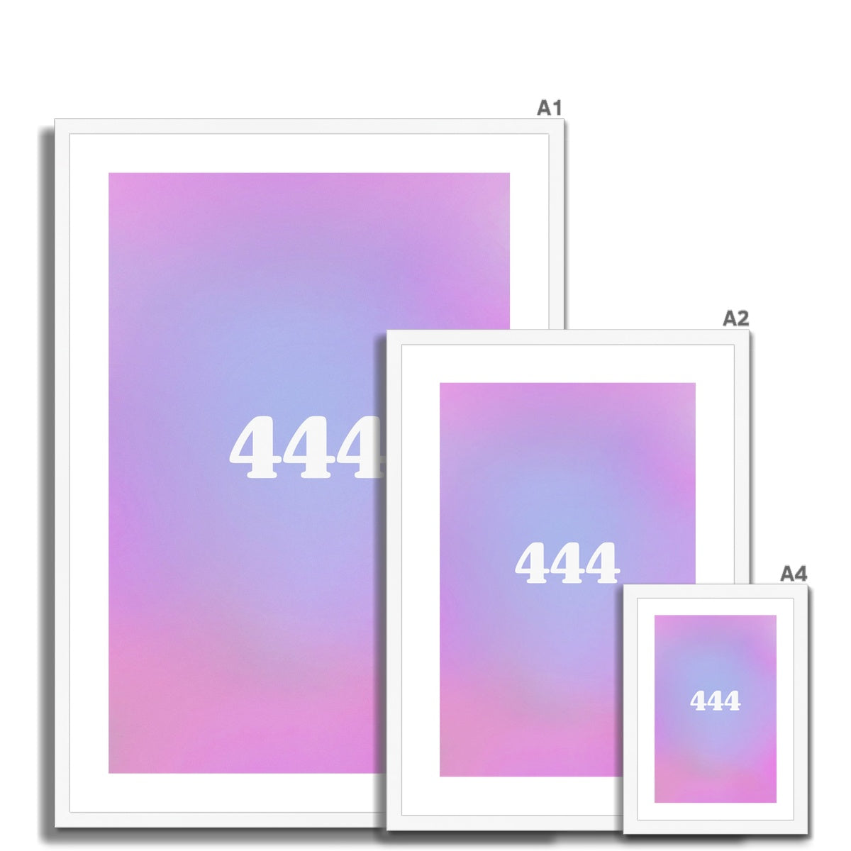 An angel number art print with a gradient aura. Add a touch of angel energy to your walls with a angel number auras. The perfect wall art posters to create a soft and dreamy aesthetic with your apartment or dorm decor. 444 Protection: The Universe And Your Spiritual Guides Are Protecting You.