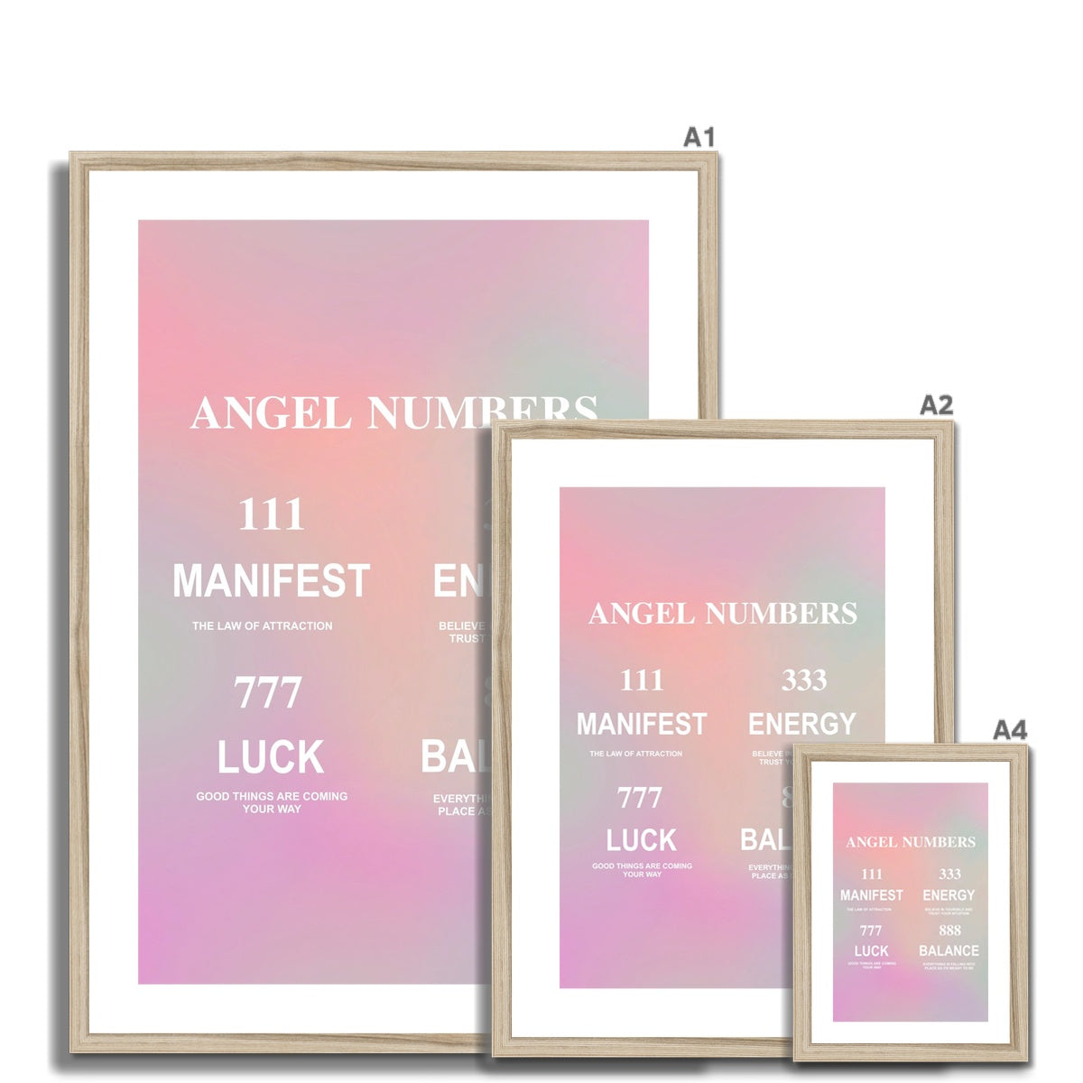 An angel number art print with a gradient aura. Add a touch of angel energy to your walls with a angel number auras. The perfect wall art posters to create a soft and dreamy aesthetic with your apartment or dorm decor.