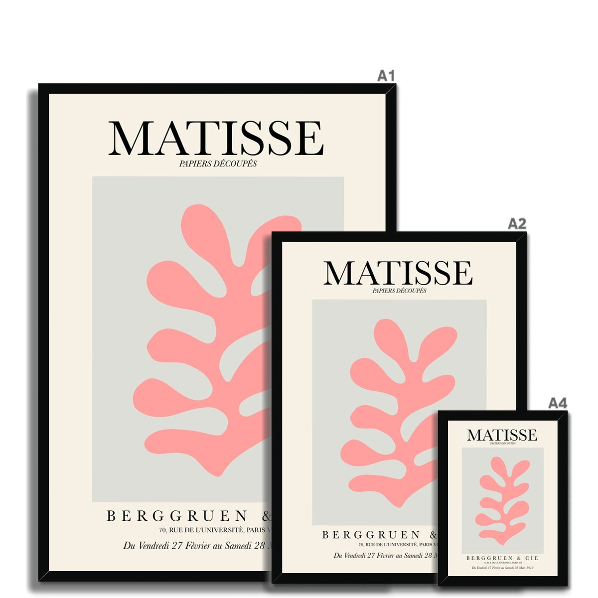 © les muses / Matisse wall art prints featuring flora cut outs or "Papiers Découpés" in a danish pastel style. Matisse exhibition posters with paper cut-outs. Berggruen & Cie museum prints for your gallery wall.