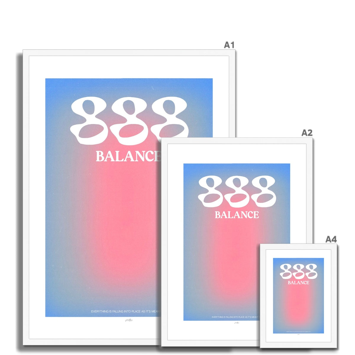 An angel number art print with a gradient aura. Add a touch of angel energy to your walls with a angel number auras. The perfect wall art posters to create a soft and dreamy aesthetic with your apartment or dorm decor. 888 Balance: Everything Is Falling Into Place As It’s Meant To Be.