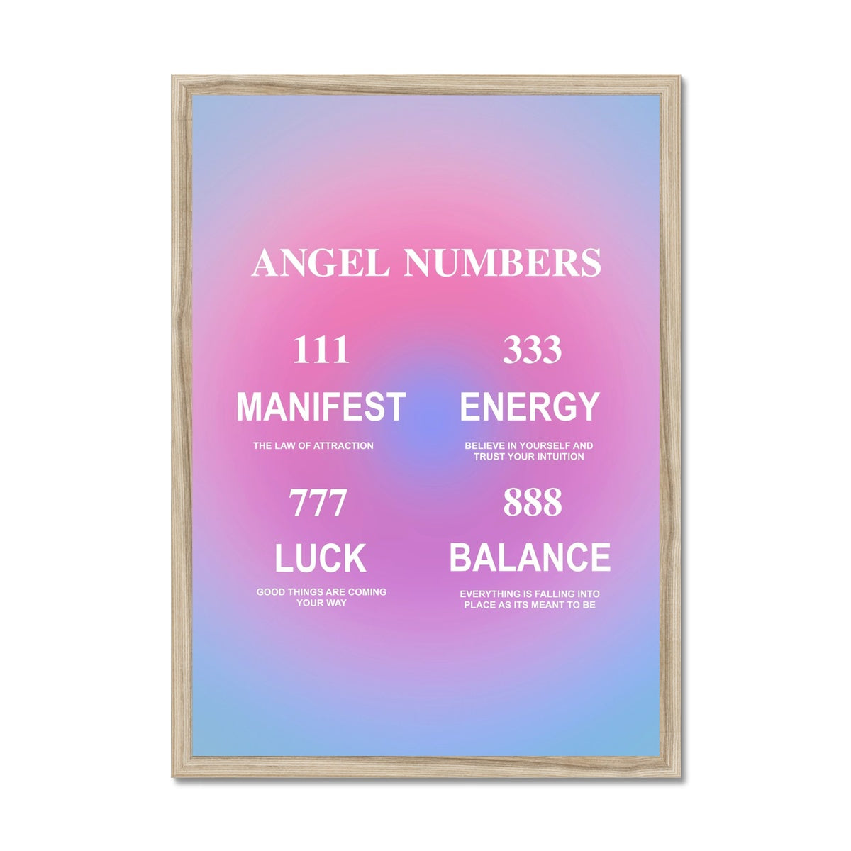 An angel number art print with a gradient aura. Add a touch of angel energy to your walls with a angel number auras. The perfect wall art posters to create a soft and dreamy aesthetic with your apartment or dorm decor.