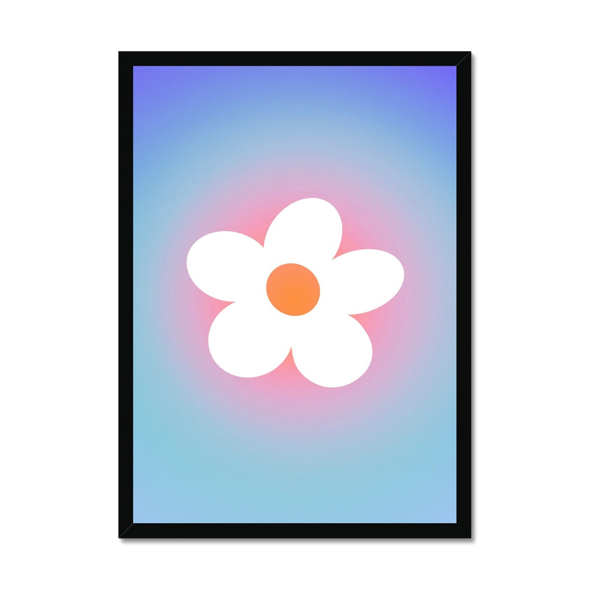 Danish pastel art prints full of daisy flowers and sunset gradient auras. Wall art with a flower market aesthetic. Trendy retro flower posters that are an aesthetic must have for dorm or apartment wall decor.